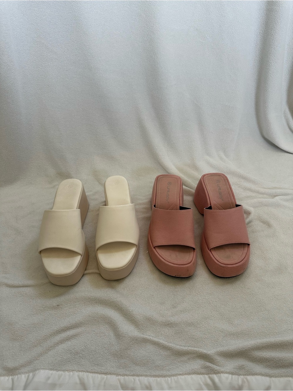 Women’s Platform Slide Sandals in Cream and Pink